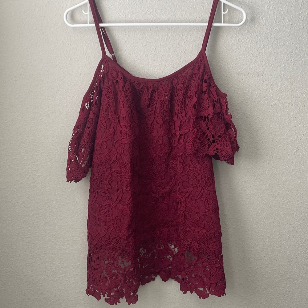 Elegant Lace Cold Shoulder Top - Burgundy